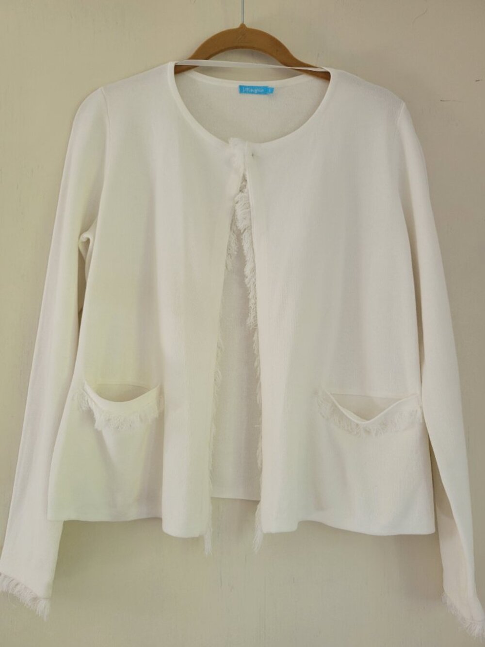 J. McLaughlin Cotton Fringe Open Front Cardigan Ivory White Coastal Quiet Luxury - Picture 2 of 13